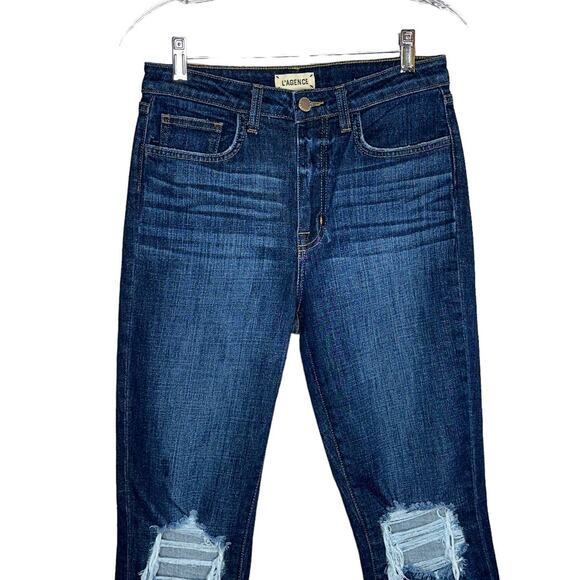 L'Agence High Line High Rise Skinny Distressed Blue Cropped Denim Jeans Size 27 - Picture 3 of 9